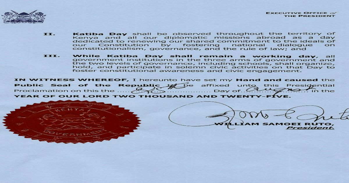 Government Declares August 27 as Katiba Day: A New Dawn for Constitutional Awareness